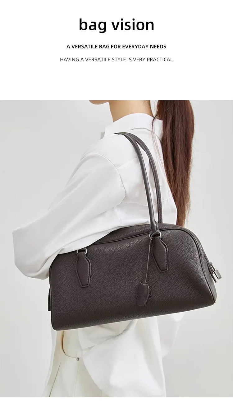 2026 New Women’s Single-Handle Zipper Closure Genuine Leather European American Retro Style Full-Grain Long Strap Everyday