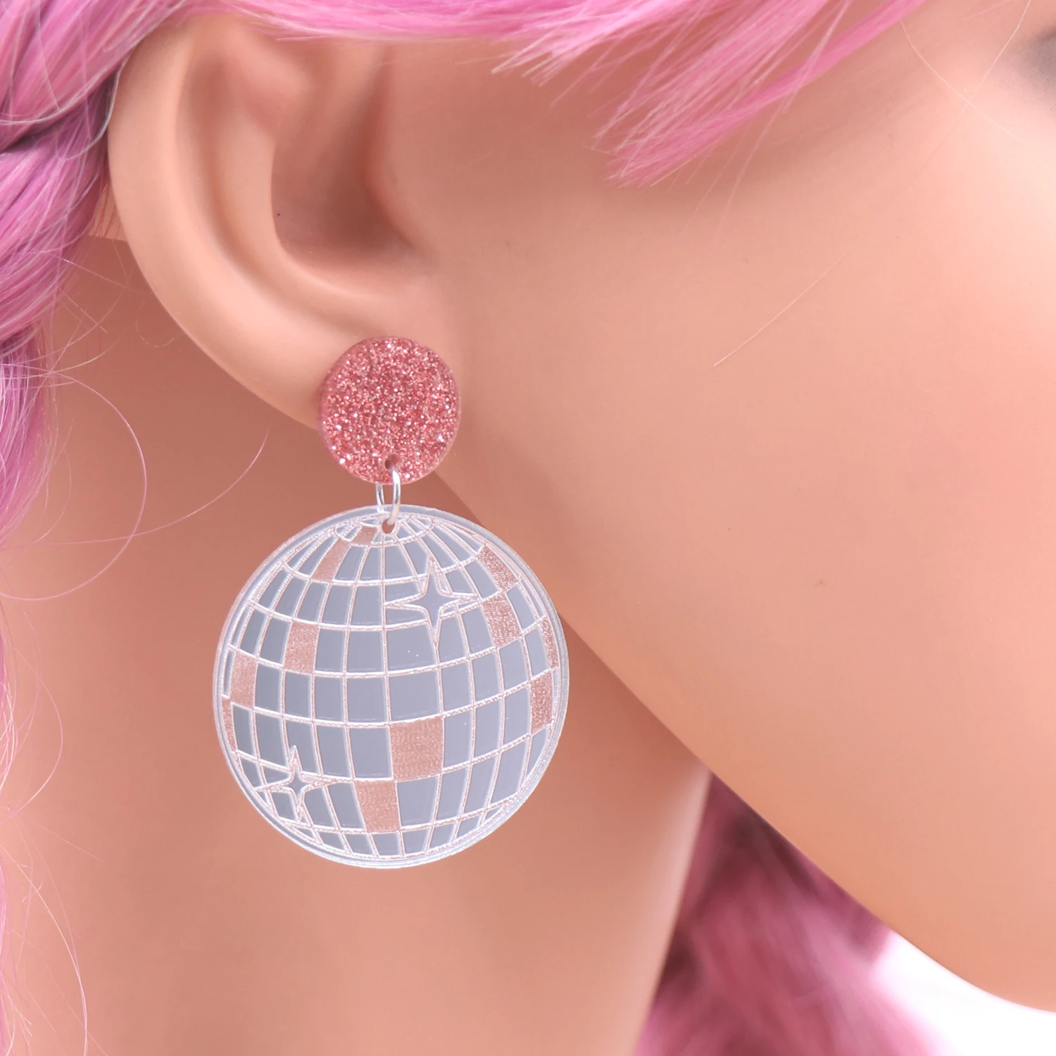 Syasibo jewelry ERS874ER1898 1pair Top fashion CN Drop disco ball TRENDY Acrylic earrings Jewelry for women titanium steel supplier