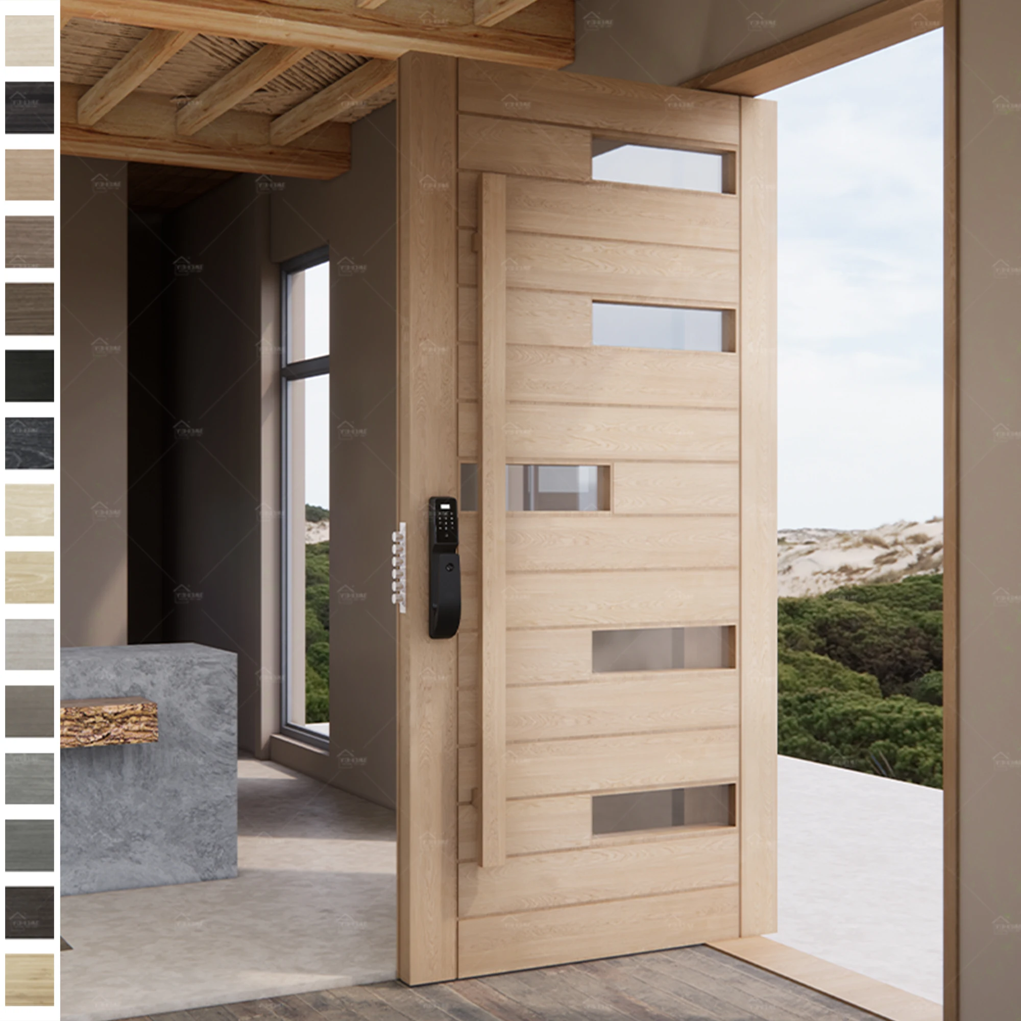 Philippines Modern Main Entrance Wooden Door Design Villa Pivot Entry Door Wood Hotel Oak External Wood Doors
