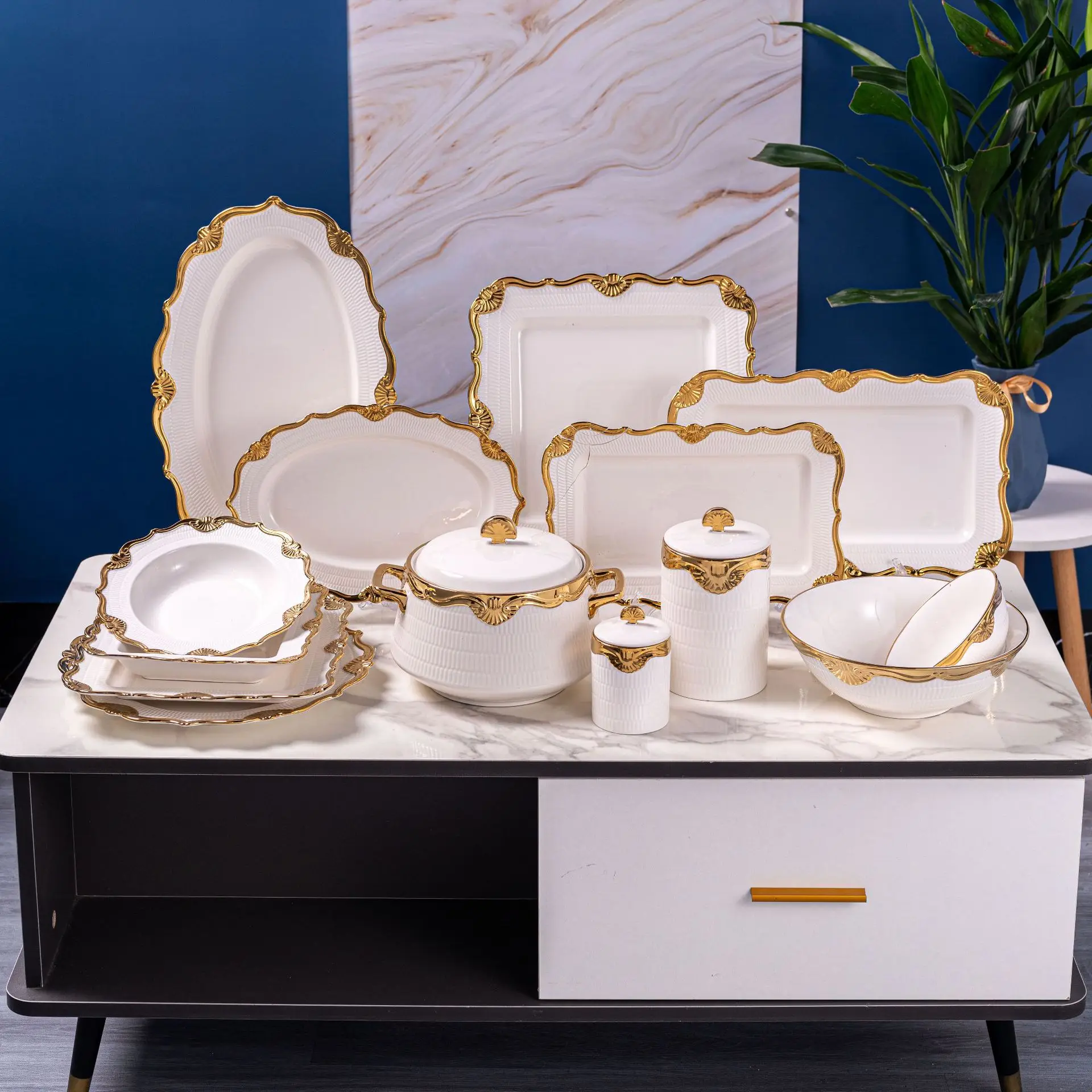 Royal Gold Inlay Square Dinnerware Ceramic Set - Tableware Royal Gold Inlay Square Dinnerware Ceramic Set - Tableware