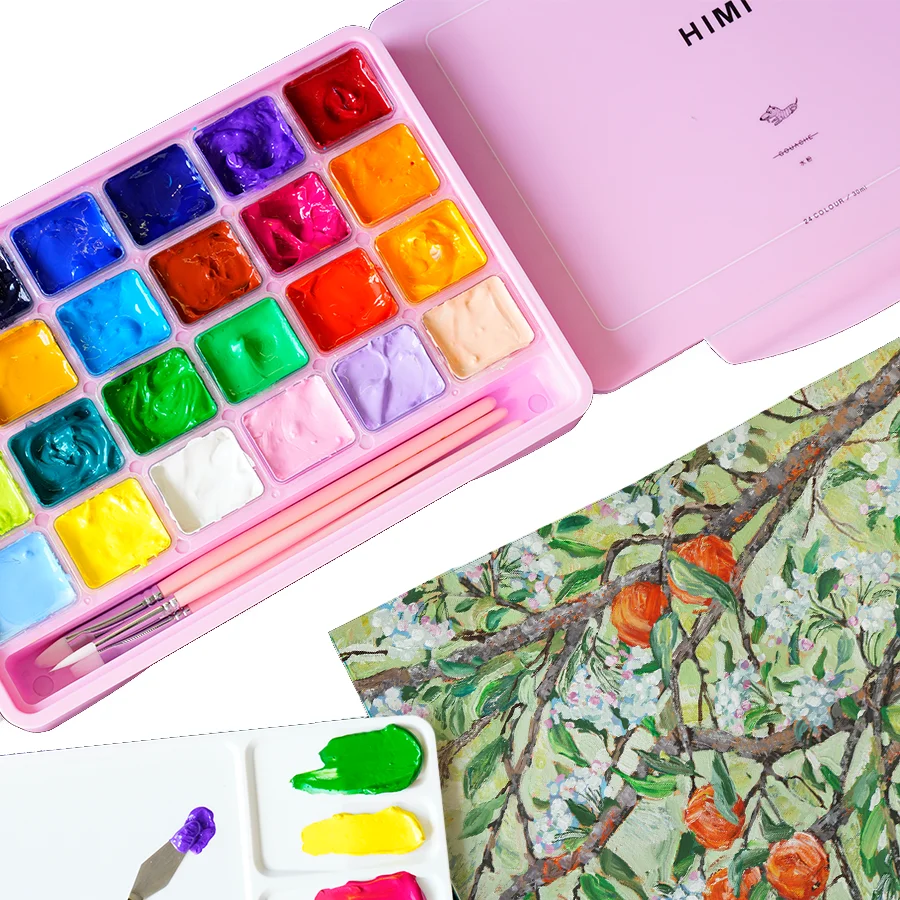 HIMI Gouache Paint Set -41 PCS Painting Kit-24 Jelly Cup Design