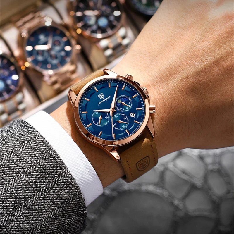 Poedagar P928 Newest Ornate High End Newest Customize Best Selling Waterproof Best Price Men Quartz Watch Stainless Steel Band