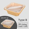 Tazón cuadrado Kraft+tapa de PET+revestimiento de PP tipo B