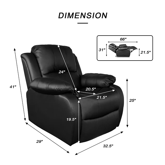 Customized Recliners RTS Manual Reclining Chair in Black with Massage & Cooling Features for School & Living Room manufacture
