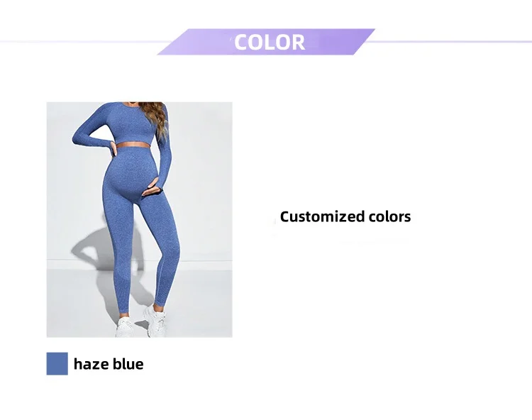 product seamless knitted pregnant women long sleeve yoga set europe america sexy abdominal support peach hip tight maternity sports set-55