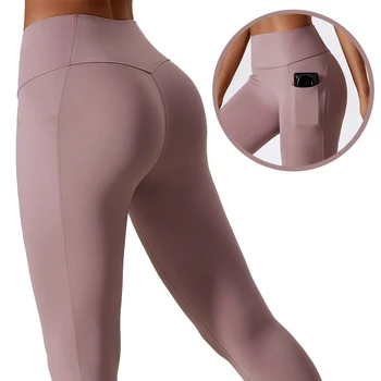 Custom Sports Tights Breathable Workout Wear women high waistband slim fit sports leggings yoga pants with pocket Wholesale