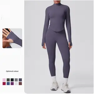 Suits Fold Over Collar Knitted Zipper Sportswear Sublimated Soft Knit Breathable Running Tracksuit for Women