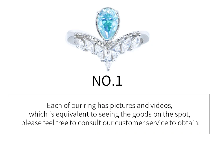 Factory Custom Wholesale 1ct 925 sterling silver gra teardrop pear shape cut fancy blue diamond moissanite women engagement ring