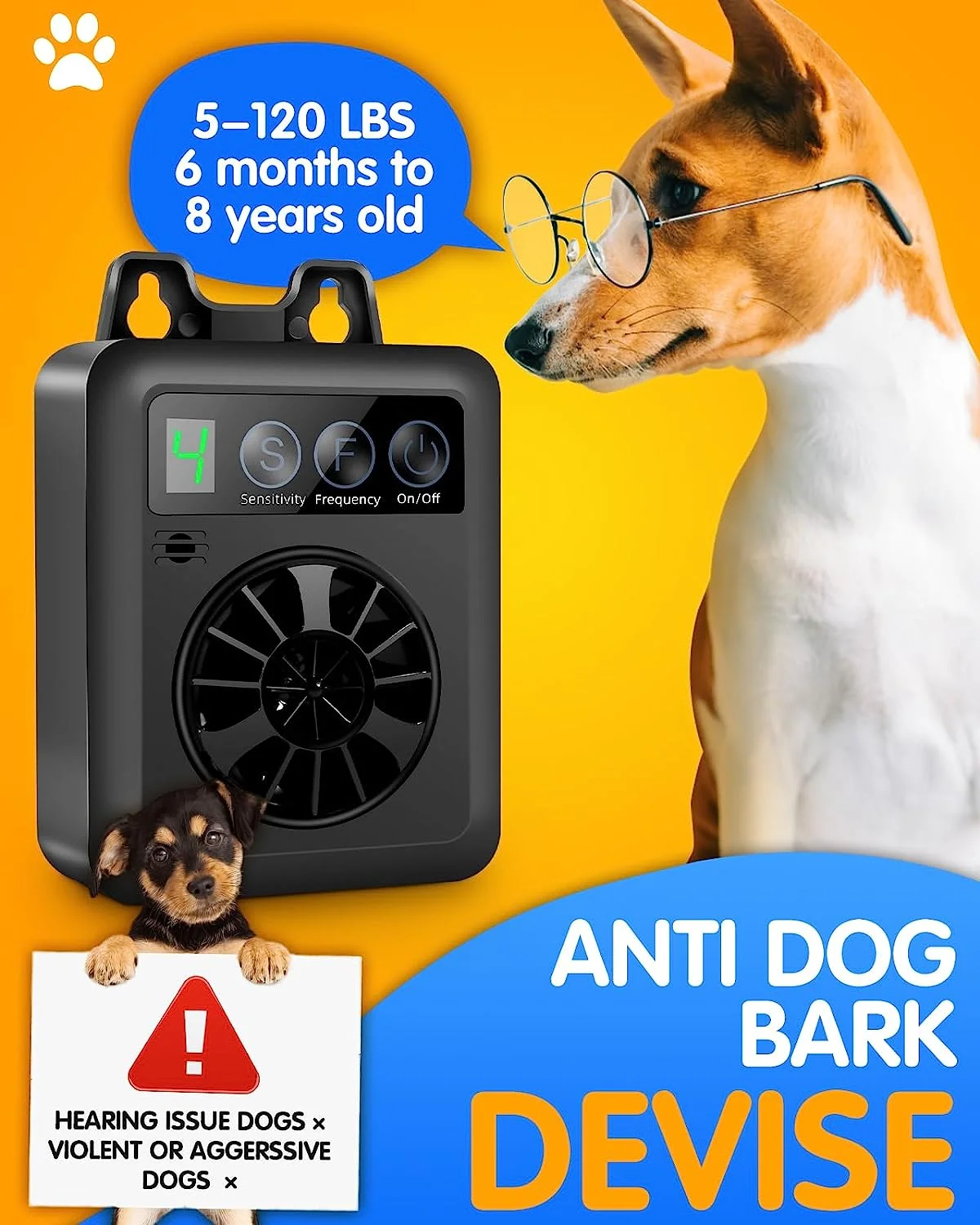 Rechargeable 50FT Ultrasonic Bark Control Devices Stop Neighbors Dog Barking Dog Bark Deterrent Device