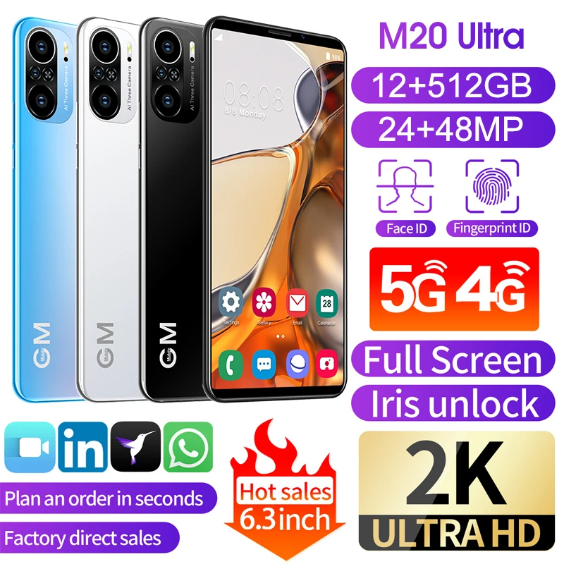 Игровой мобильный телефон M20 ULTRA 16 ГБ + 6,0 ГБ с большой памятью, 512 дюйма, Android 11, мобильный телефон с красивой камерой, оптовая цена