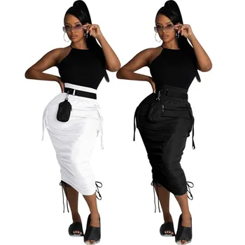 Boutique Ladies Clothing Solid Pocket High Waist Casual Wear Spring Women Pencil Long Skirt