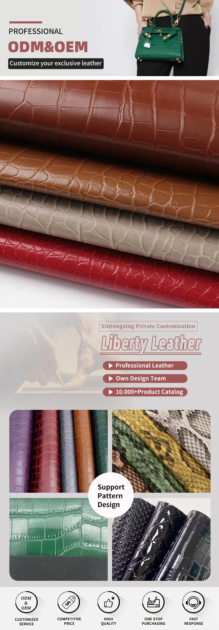 1.8mm Thickness PVC Leather with Crocodile Grain Abrasion-Resistant and Water Resistant for Bags and Shoes