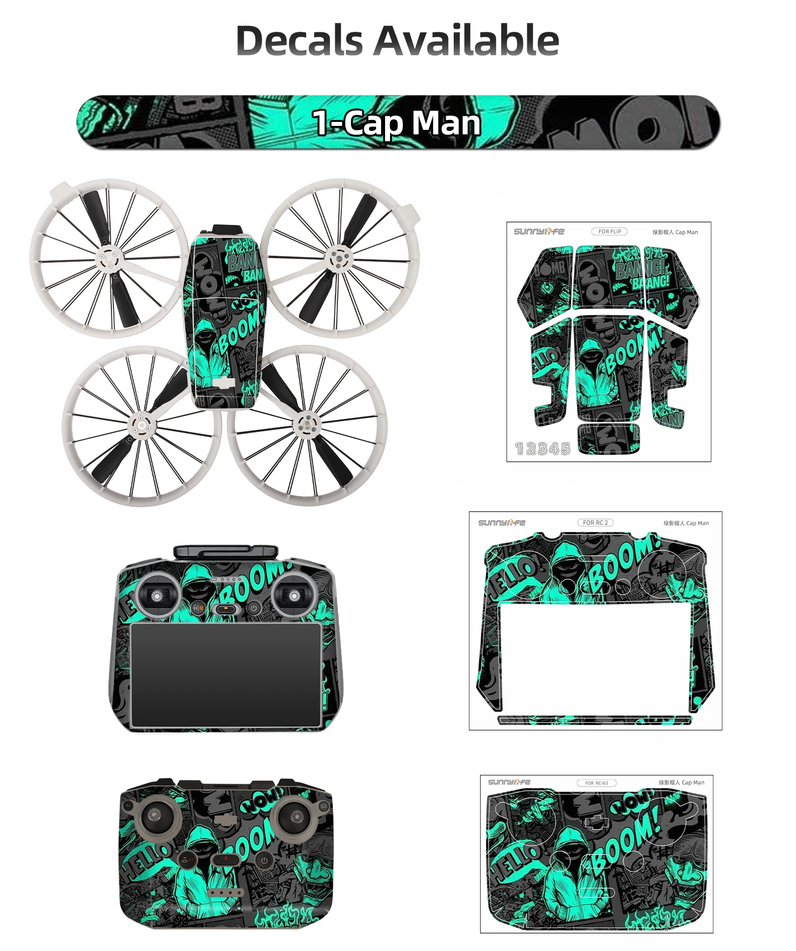 Colorful PVC Sticker for Flip Drone Full Set Remote Control Decals ...