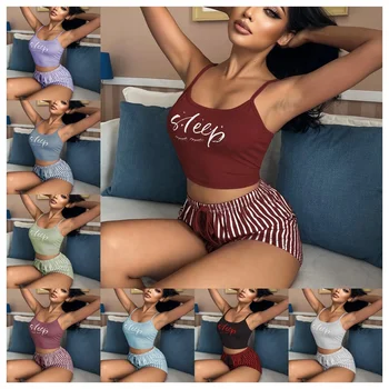 New Women's Casual Pajamas Set Shorts Sleeveless Homestays Front Slit Summer Pajamas Women