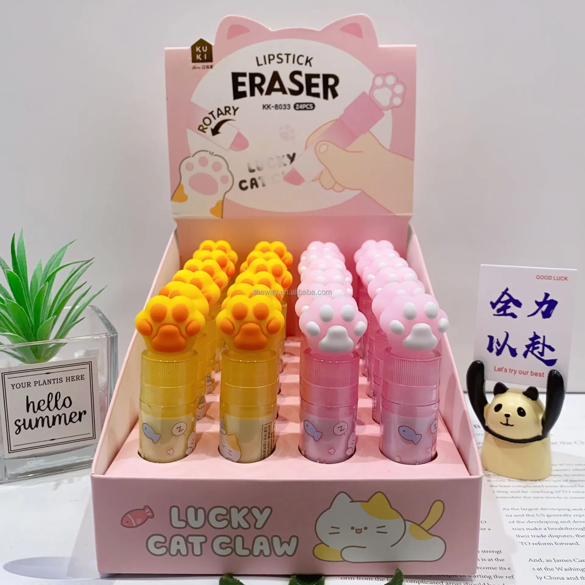 Cute Kawaii Cat Paw Penda Lipstick Eraser Sliding Retractable Eraser ...