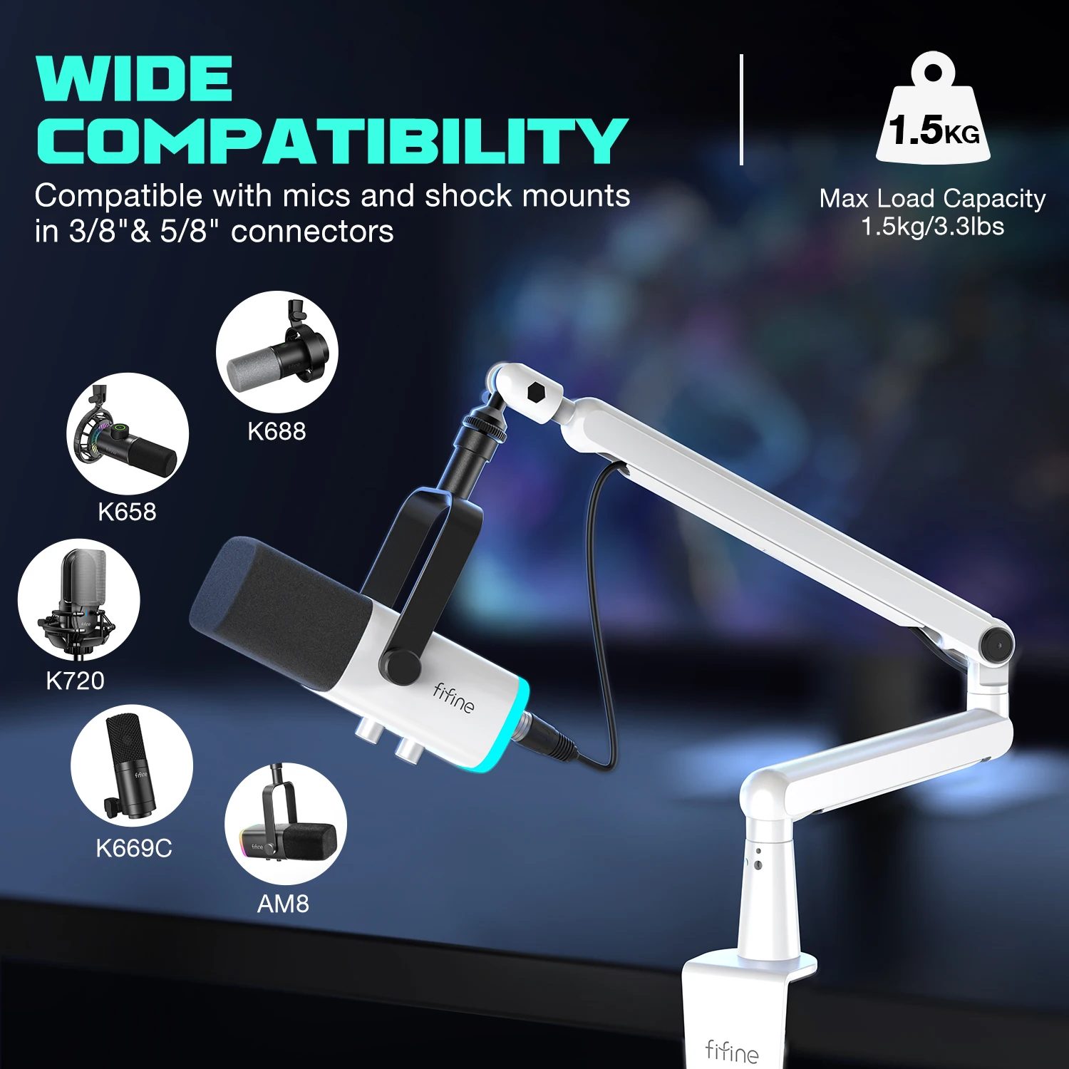 Fifine BM88 Flexible Boom Mic Arm Stand - Adjustable, Durable