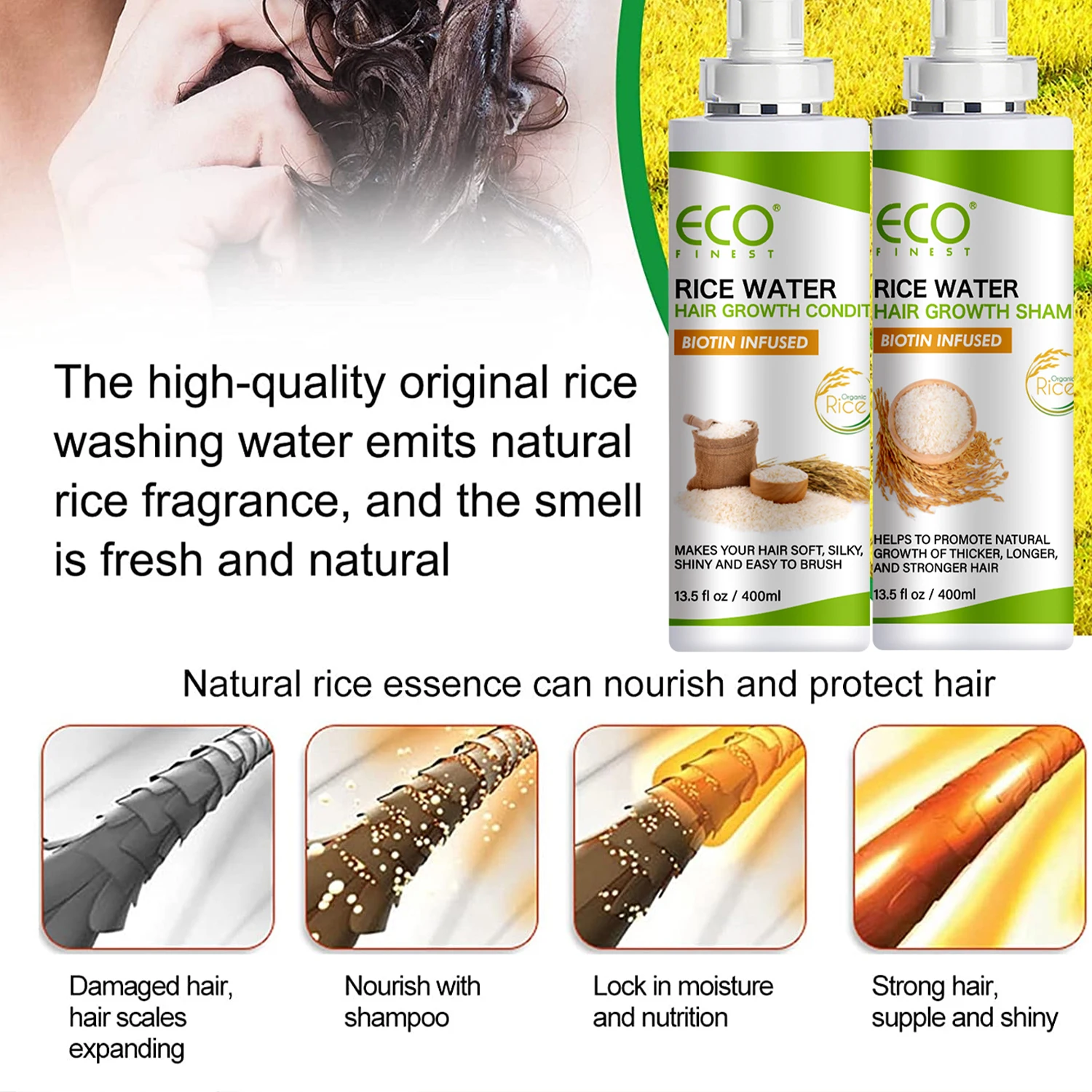 Daily Routine Hair Growth Rice Water Shampoo And Conditioner For Women Thinning Hair And Hair