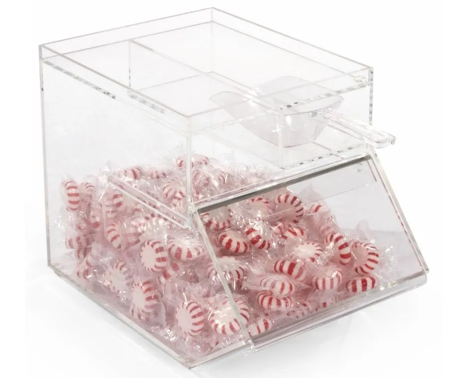 Mini Perspex Sweet Container Box Clear Lucite Candy Dispenser Custom 2 Compartment Acrylic Candy Bin