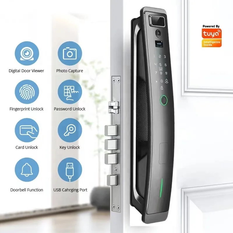 Tuya Smart Door Lock WiFi Finger Recognition Cerradura Inteligente for Home Security Features Integrated Camera Memory Card