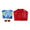 Conjunto completo de cuero (chaqueta de cuero, camiseta, gafas)