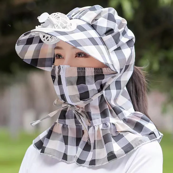 Летний новый дизайн, шапка-вентилятор на молнии для женщин, Защитная УФ-защита для лица, наружный охлаждающий перезаряжаемый вентилятор, солнцезащитный козырек