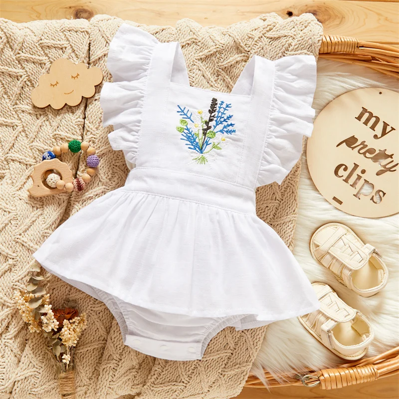 Embroider Baby Girls Jumpsuits Kids Girls Jumpsuit Sweet Style Baby