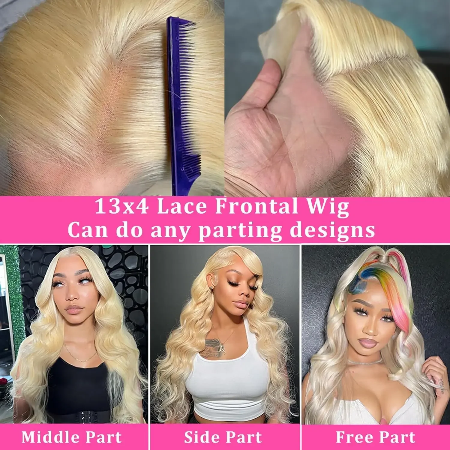Peruca de cabelo humano loiro 613, renda frontal 4x4, HD, transparente, onda corporal, brasileira, remy, renda frontal para mulheres_voghion.com