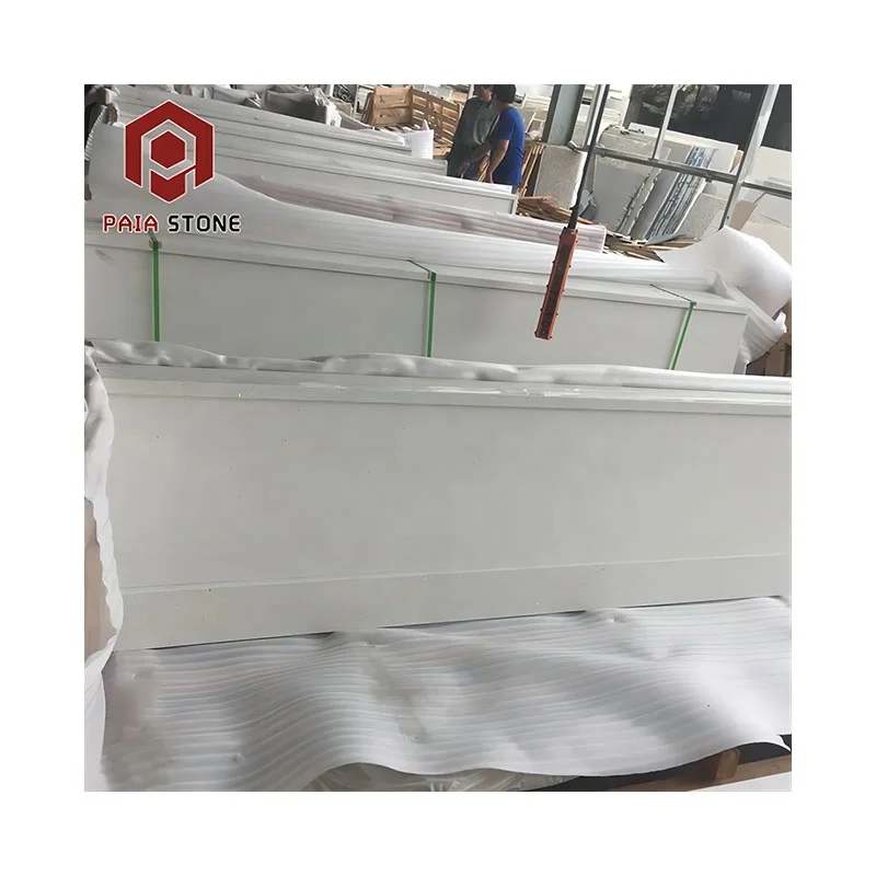 حجر صناعي أبيض جليدي لامع لمطبخ من كوارتز، سطح صلب عصري لطاولات المطبخ