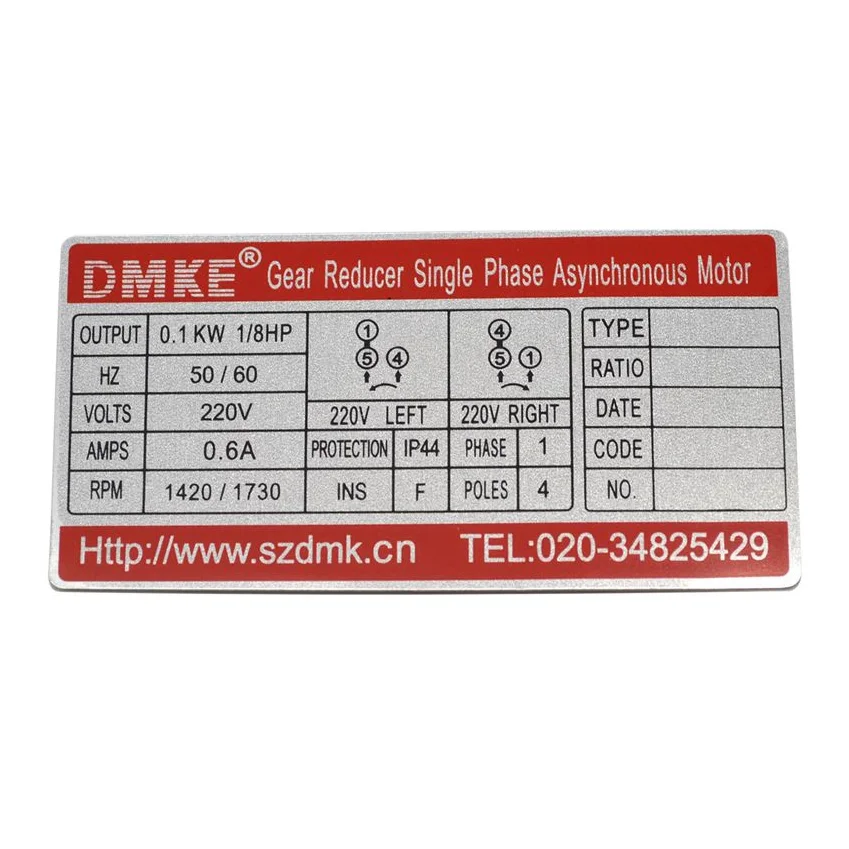 Custom Electric Motor Metal Aluminum Nameplate Logo Label Emblem Badge Tag Sign Engraved Blank Adhesive Machine