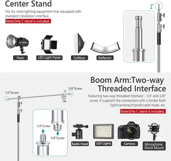 Neewer 3 Meters Adjustable C-Stand Light Stand with 1.2 Meters Extension Boom Arm and Carry Bag for Photography Studio Video product image