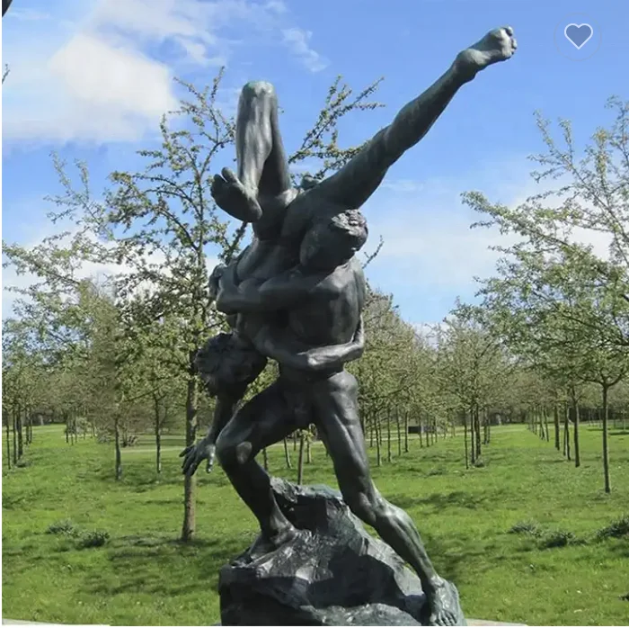 Large Garden Metal Sculpture Life Size Naked Fighting Men Nude Male Fighting Bronze Statue