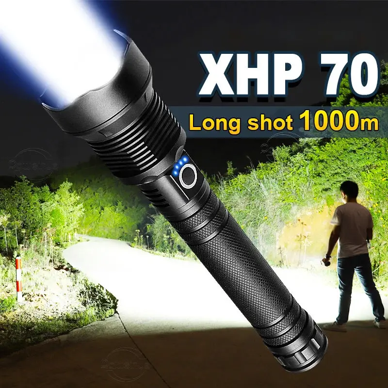 Zoomable High Lumens Ultra Brightest Handheld Xhp70 Solar Torch Light Long  Range Powerful Led Flashlight