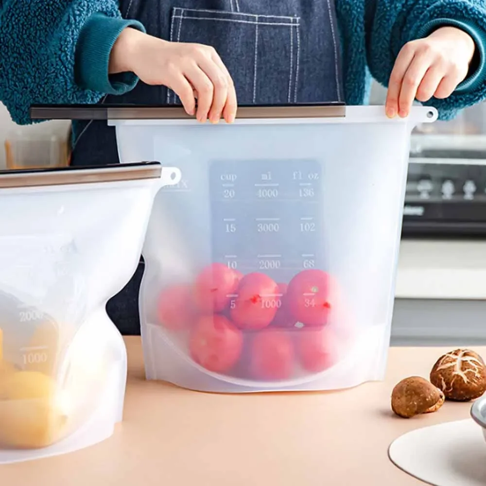 Extra Large Reusable Fresh clear Ziplock Silicone  Freezer Bag Food Storage and Container for Efficient Food Packaging