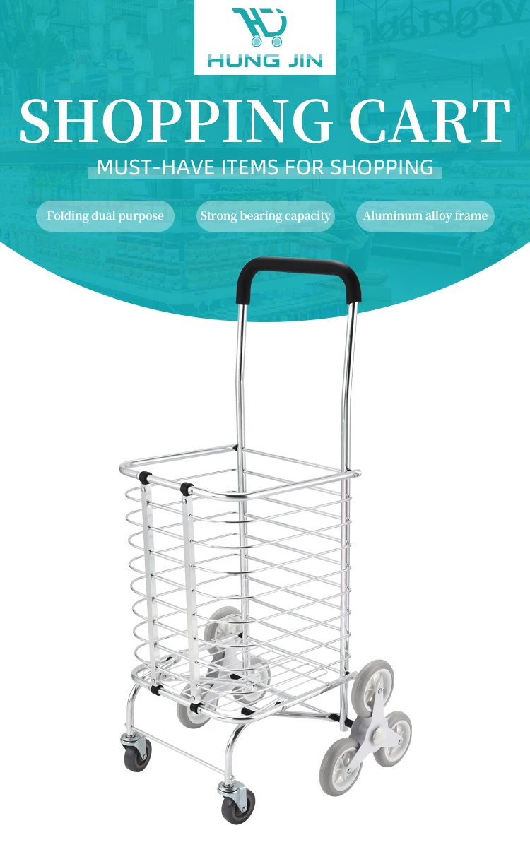 Eco Friendly Black Trolley Shopping Cart Supermarket 6 Wheel Shopping Trolley Grocery Shopping