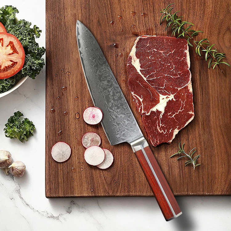 Cuchillo De Chef Damasco 8 Inch Professional Forged Handmade Damascus Steel Kitchen Chef Knife With Rosewood Handle