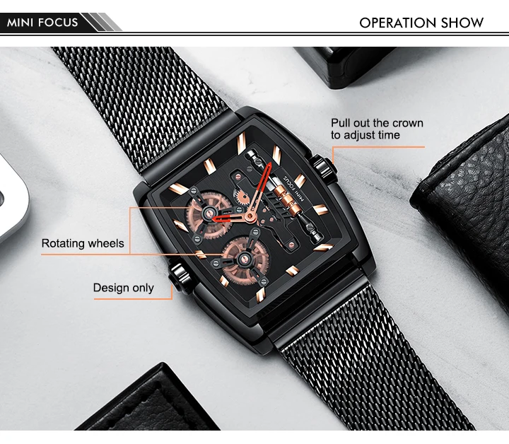 MINI FOCUS Mens Watches Top Brand Design Quartz Watch Wrist Men Stainless Steel Mesh Belt or Leather Strap 30m Waterproof