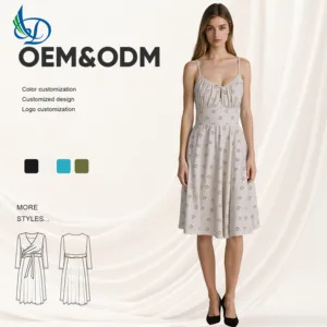 Ladies' Casual Summer Floral Long Skirt Cotton  Collarless A-line Waistline Woven