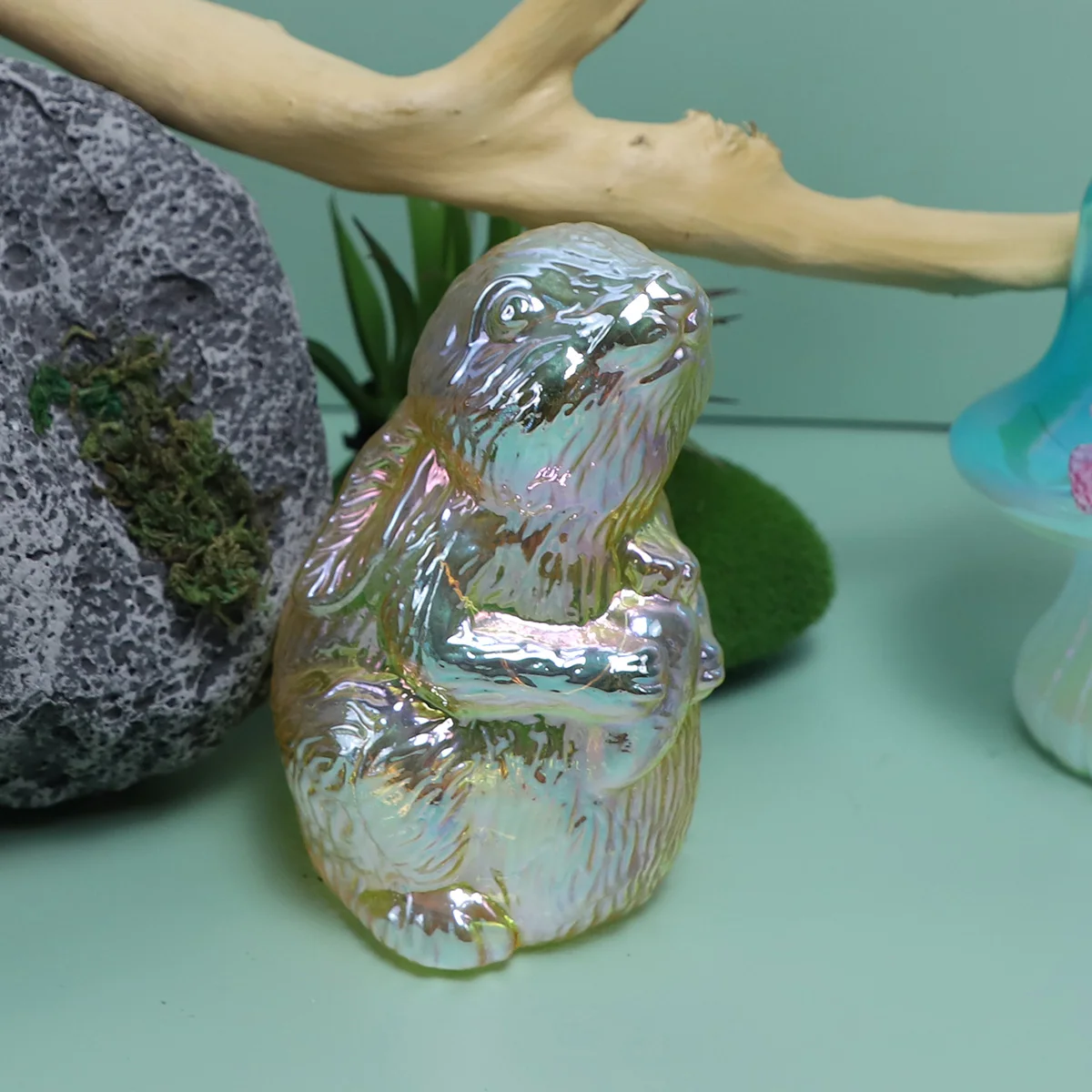 Led lighted electroplating blown glass rabbit figurines crafts ornaments easter bunny spring festival home tabletop decoration