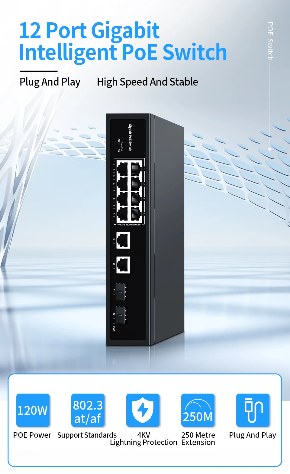 48v 1000mbps 8 Port Poe Switch With Watchdog Functions For Hikvision ...