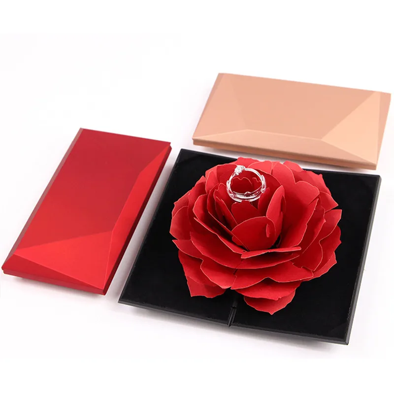 3D Up Rose Ring Box Wedding Engagement Jewelry Storage Holder Case Bump 