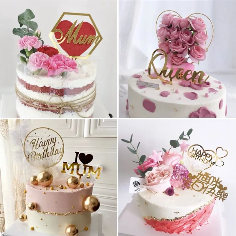Rose Gold Acrylic Crown Happy Birthday Cake Topper Insert Decoration ...
