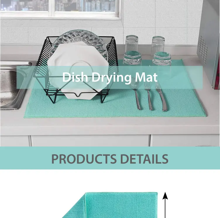2pcs Super Absorbent Dish Drying Mat Dish Drying Pad For Kitchen