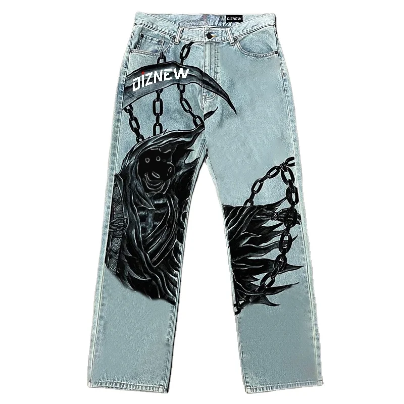 DiZNEW Denim Manufacturer Wholesale Custom High Quality Printing Design Baggy Straight Leg Jeans For Men