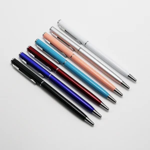 Promotion Cheap Luxury Laser Custom Branded Slim Metal Ballpoint Pens Slim Hotel Supplies Promotion Pen