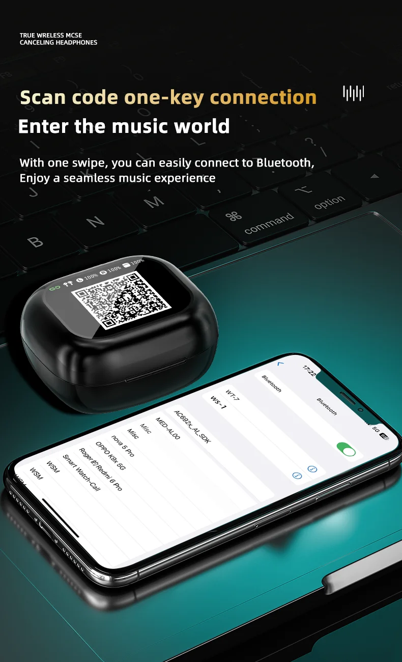 TWS WT-7 Earphone Wireless BT V8 Earbuds ANC Noise Cancelling Headphone In Ear Touch Screen Controls Headset