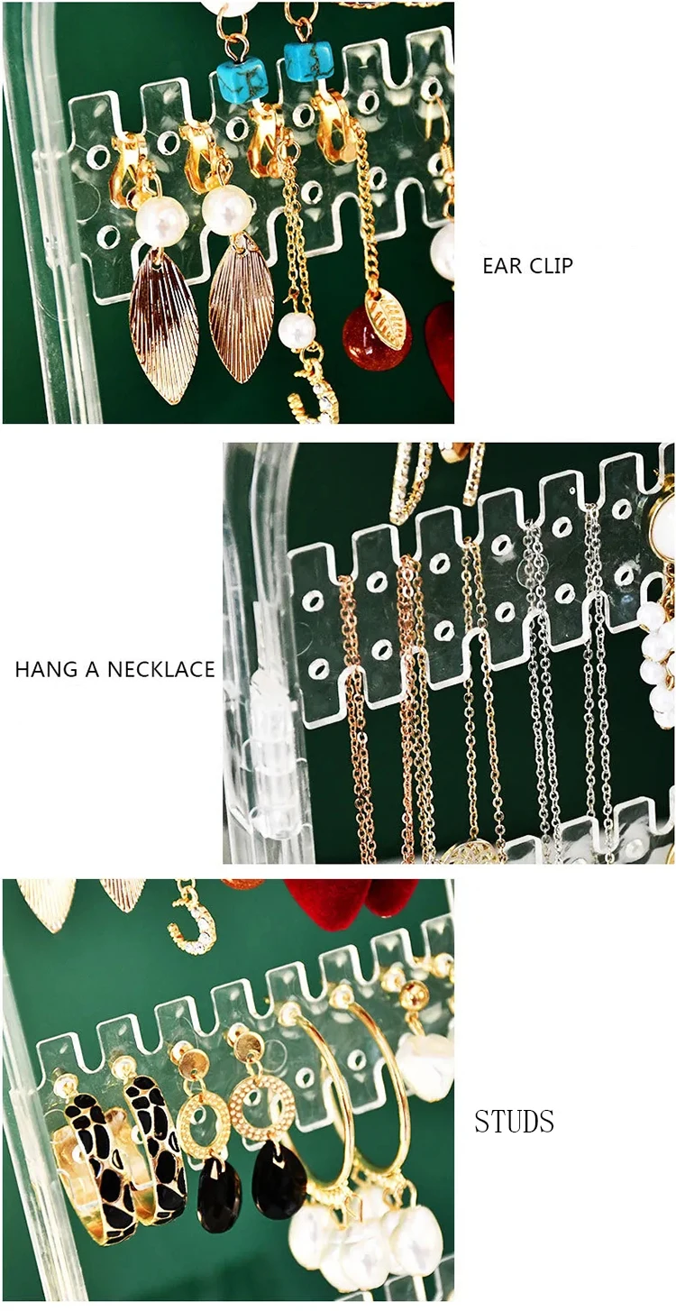 240 Holes Clear Acrylic Earrings Holder 4 Doors Foldable Screen Necklace Display Stand Rack