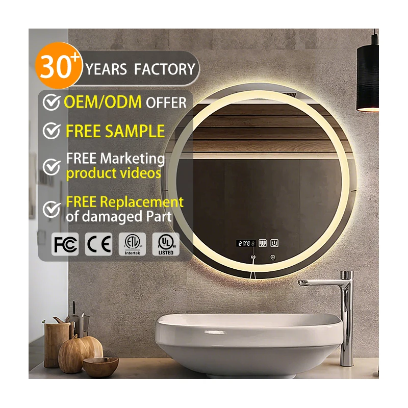 Wall Mounted Bathroom Smart Mirror Vanity Mirror Spiegel Round Wall Custom Led Silver Smart Bathroom Mirror for Hotel