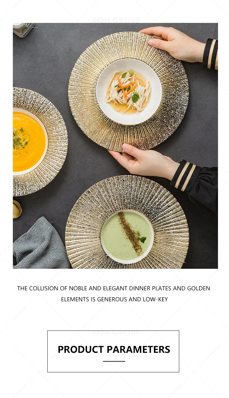 High quality new style restaurant wedding banquet gold rim white dinner porcelain ceramic plates sets dinnerware modern