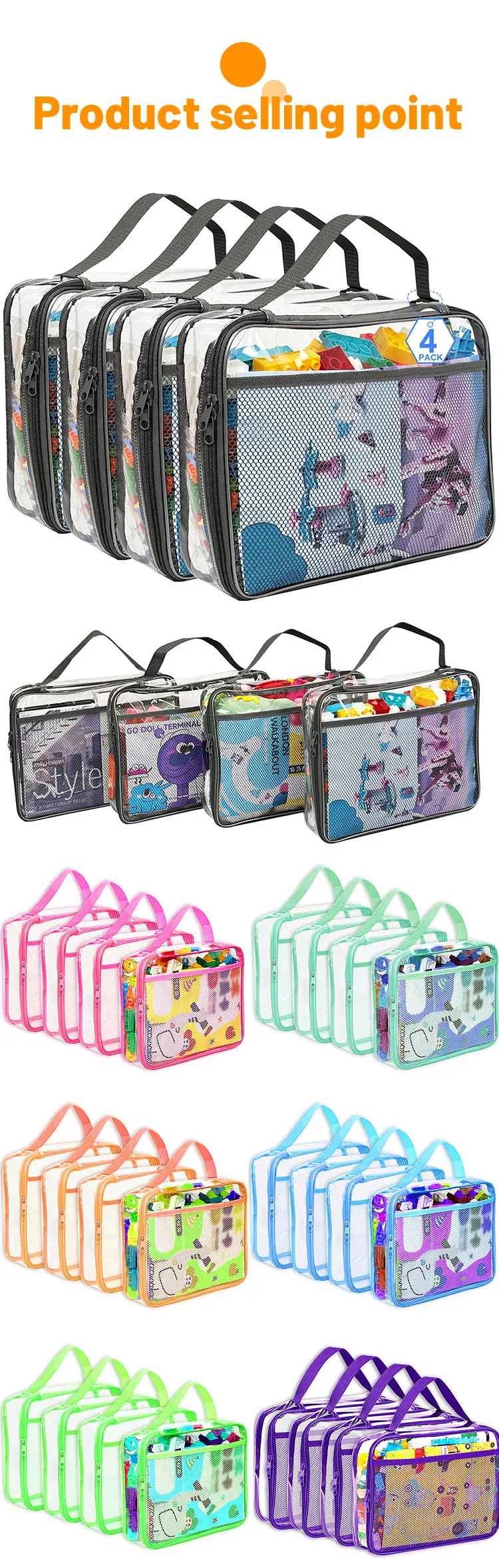 Pvc Clear Children's Toy Storage Bag Portable Waterproof Lego Brick