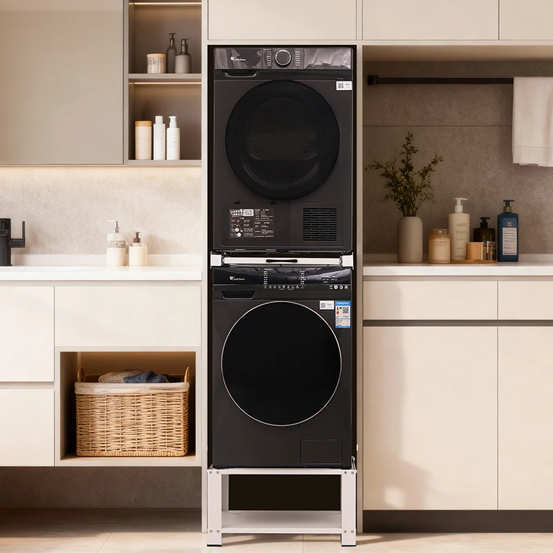 Gracewise Steel Washer Dryer Stacking Kit with Extendable Shelf Black Pre-assembled 100kg Capacity for Bathroom Laundry Room